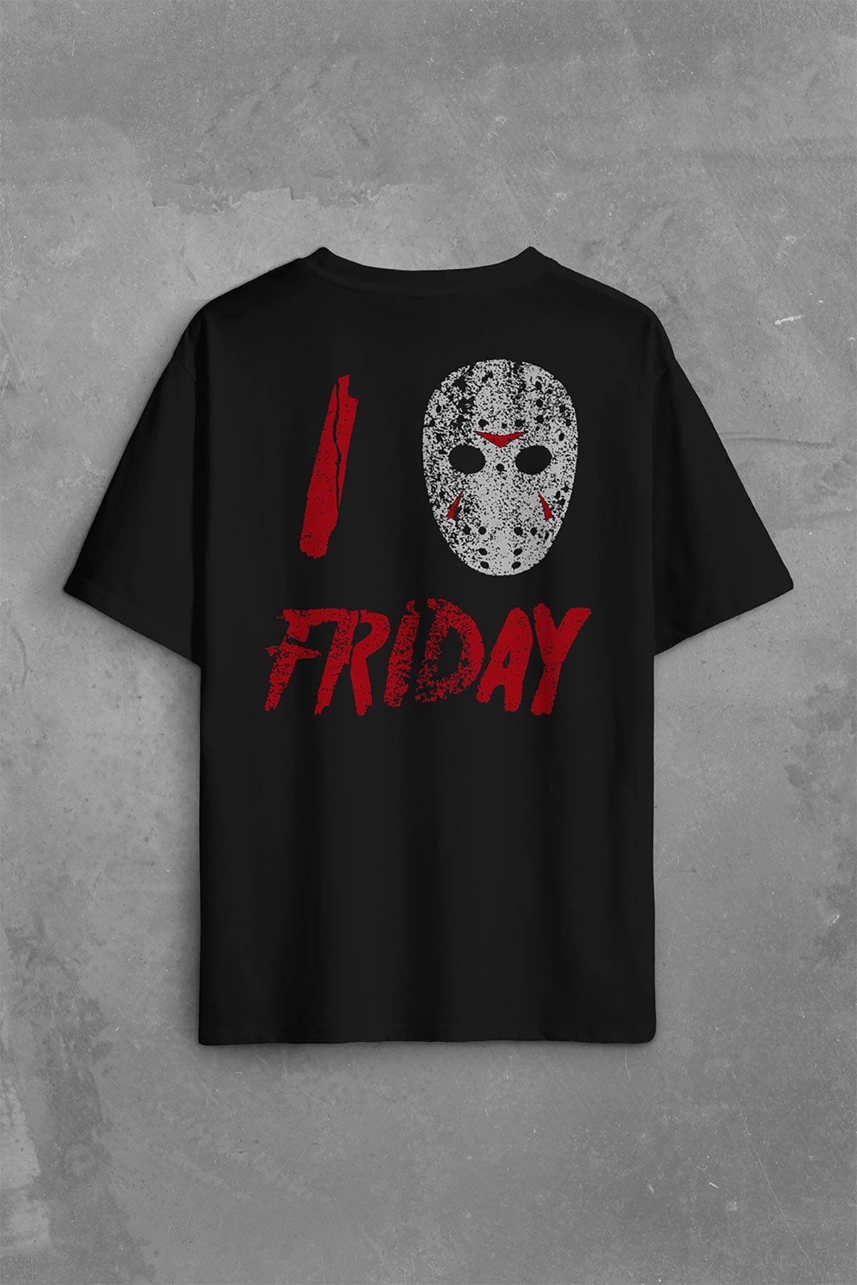 13. Cuma Onüçüncü Friday The 13Th 13 Sırt Ön Baskılı Oversize Tişört Unisex T-Shirt - 2