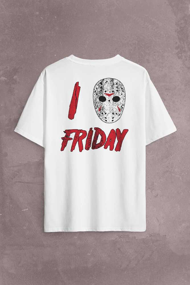 13. Cuma Onüçüncü Friday The 13Th 13 Sırt Ön Baskılı Oversize Tişört Unisex T-Shirt (1)
