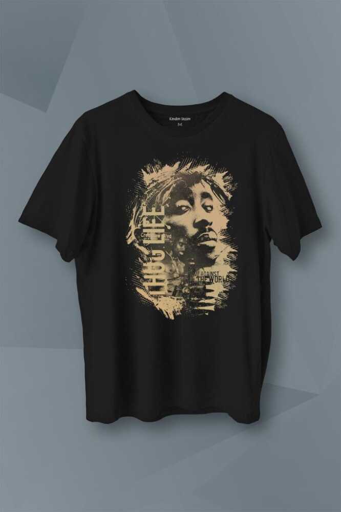 2Pac Hip Hop Rap Amerika West Coast Baskılı Siyah Tişört Unisex