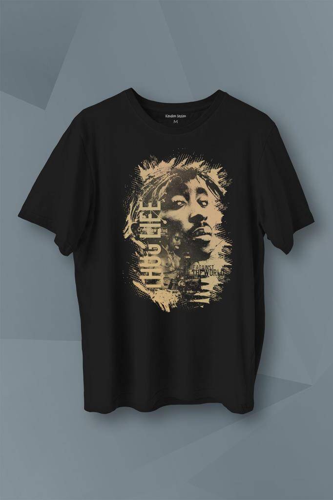2Pac Hip Hop Rap Amerika West Coast Baskılı Siyah Tişört Unisex