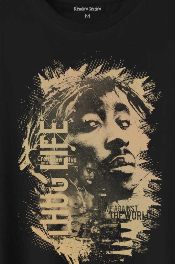 2Pac Hip Hop Rap Amerika West Coast Baskılı Siyah Tişört Unisex (1)