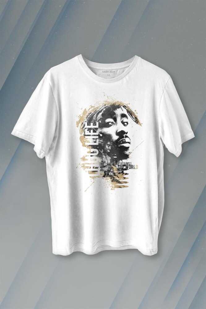 2Pac Hip Hop Rap Amerika West Coast Baskılı Beyaz Tişört Unisex