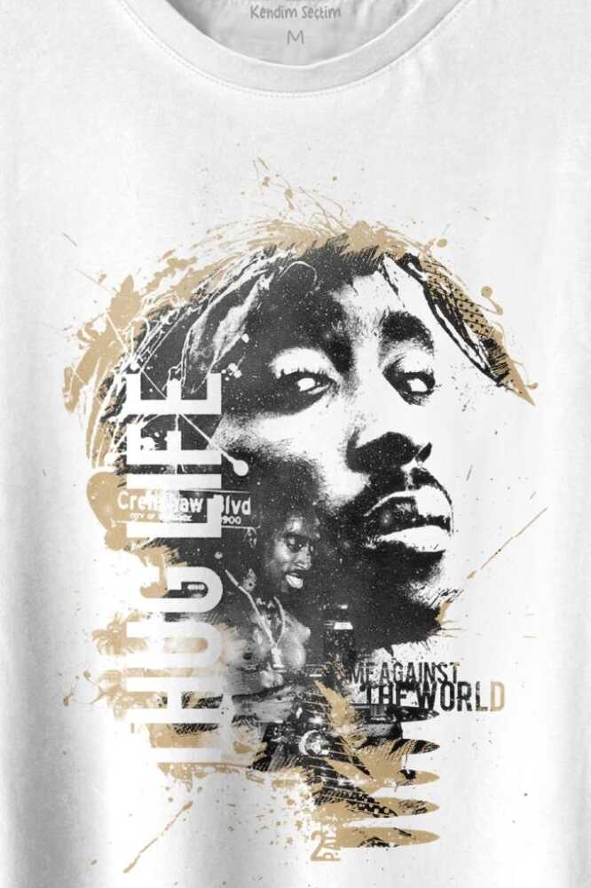 2Pac Hip Hop Rap Amerika West Coast Baskılı Beyaz Tişört Unisex (1)