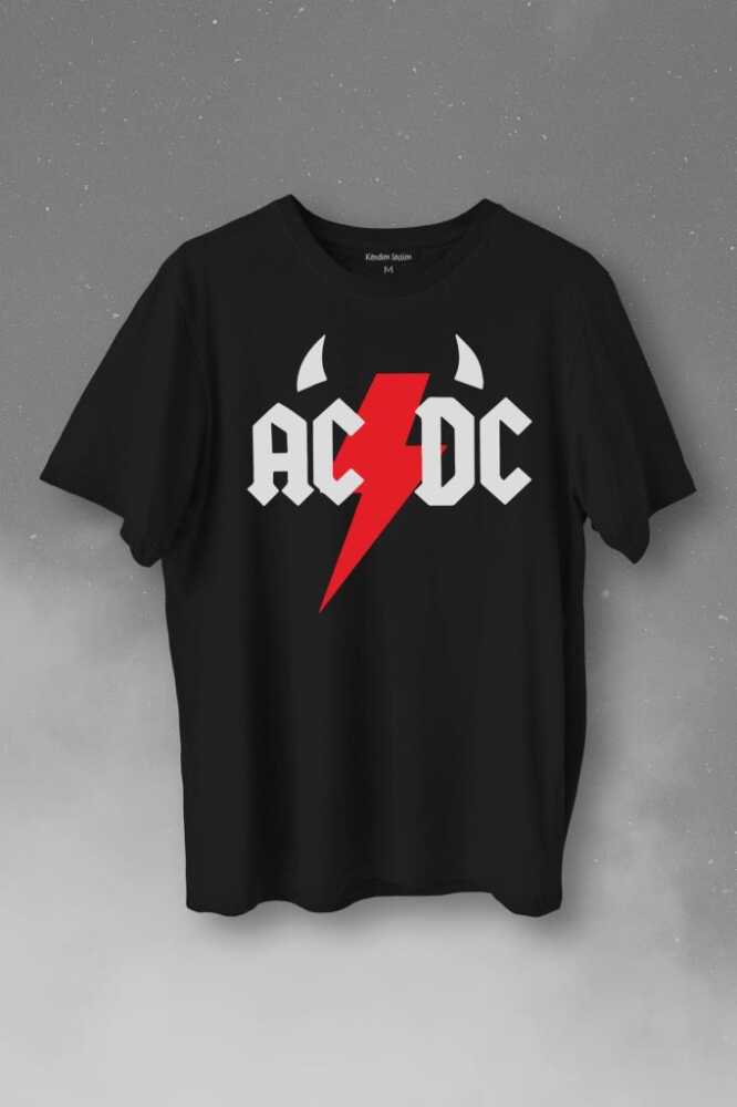 AC DC Alternatif Doğru Akım Music Devil Baskılı Siyah Tişört Unisex