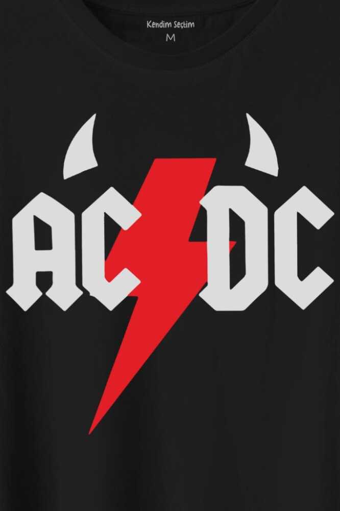 AC DC Alternatif Doğru Akım Music Devil Baskılı Siyah Tişört Unisex (1)
