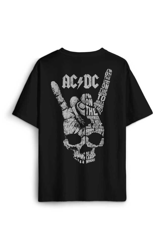 AC DC Hard Rock Music Müzik Sırt Ön Baskılı Oversize Tişört Unisex