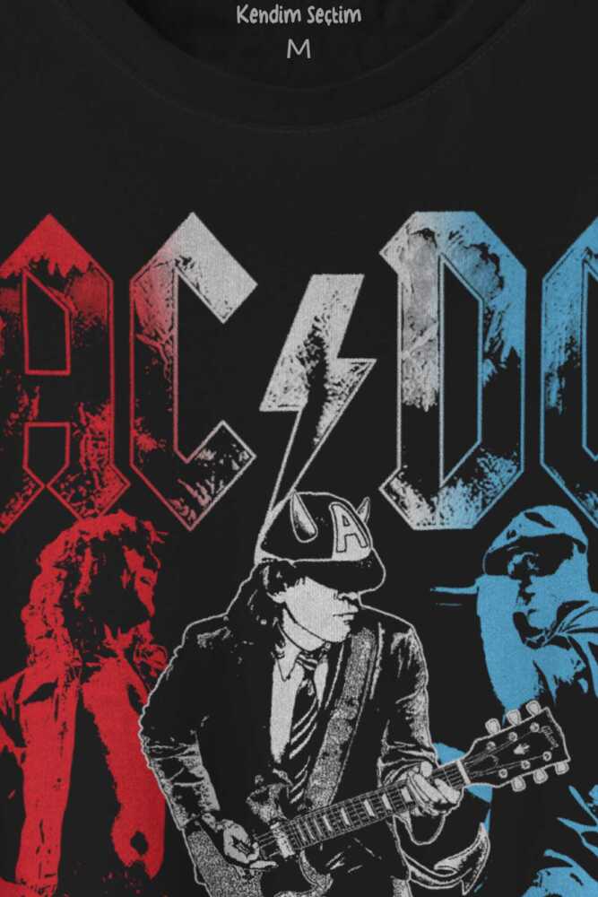 AC DC Angus ve Malcolm Young Rock'n Roll Baskılı Siyah Tişört Unisex (1)