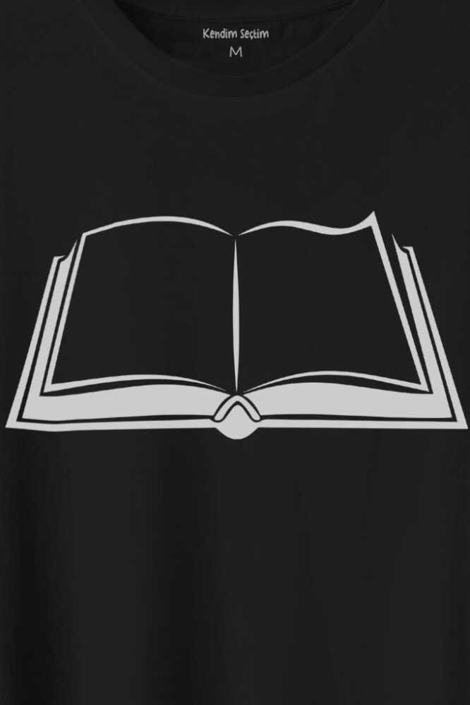 Açık Kitap Sayfası Edebiyat Roman Şiir Şair Adam Baskılı Siyah Tişört Unisex (1)