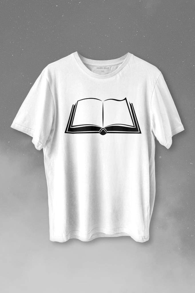 Açık Kitap Sayfası Edebiyat Roman Şiir Şair Adam Baskılı Beyaz Tişört Unisex