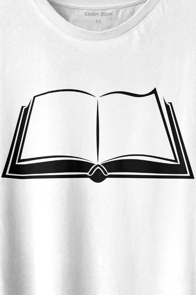 Açık Kitap Sayfası Edebiyat Roman Şiir Şair Adam Baskılı Beyaz Tişört Unisex (1)