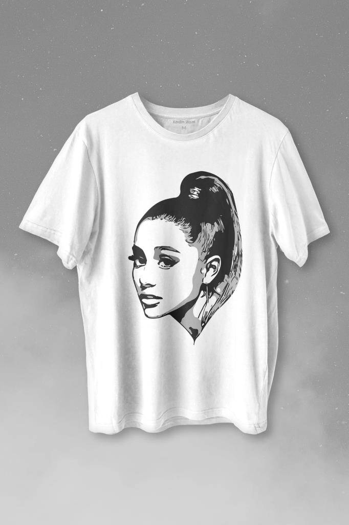 Ariana Grande Portre Silueti Baskılı Beyaz Tişört Unisex