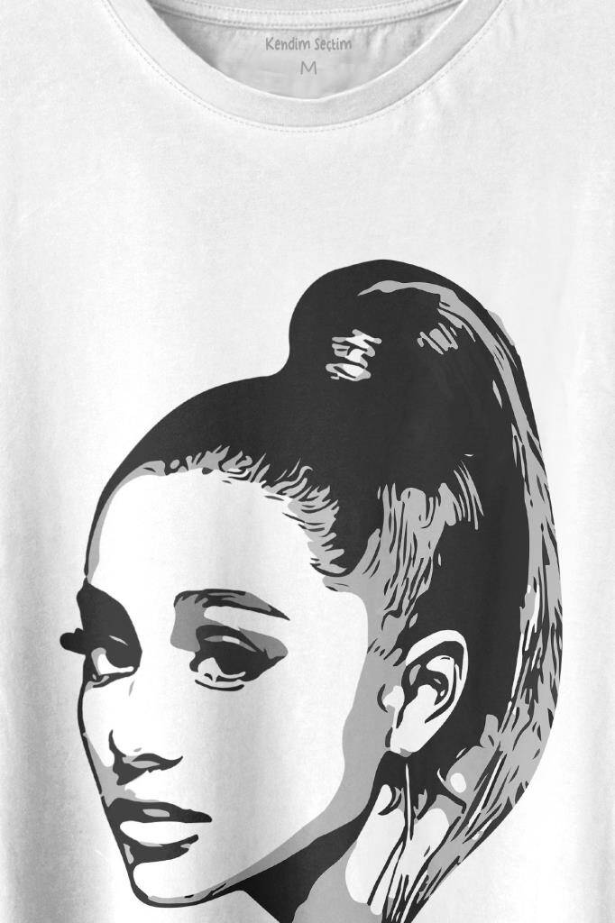 Ariana Grande Portre Silueti Baskılı Beyaz Tişört Unisex (1)