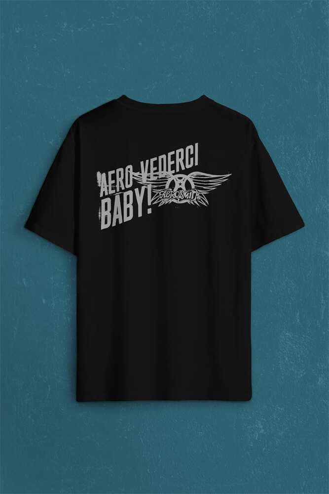 Aerosmith Steven Tyler Black On Black Wings Sırt Ön Baskılı Siyah Oversize Tişört Unisex