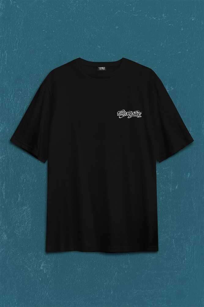 Aerosmith Steven Tyler Black On Black Wings Sırt Ön Baskılı Siyah Oversize Tişört Unisex (1)