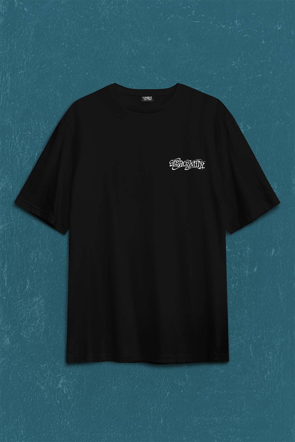 Aerosmith Steven Tyler Black On Black Wings Sırt Ön Baskılı Oversize Tişört Unisex T-Shirt (1)
