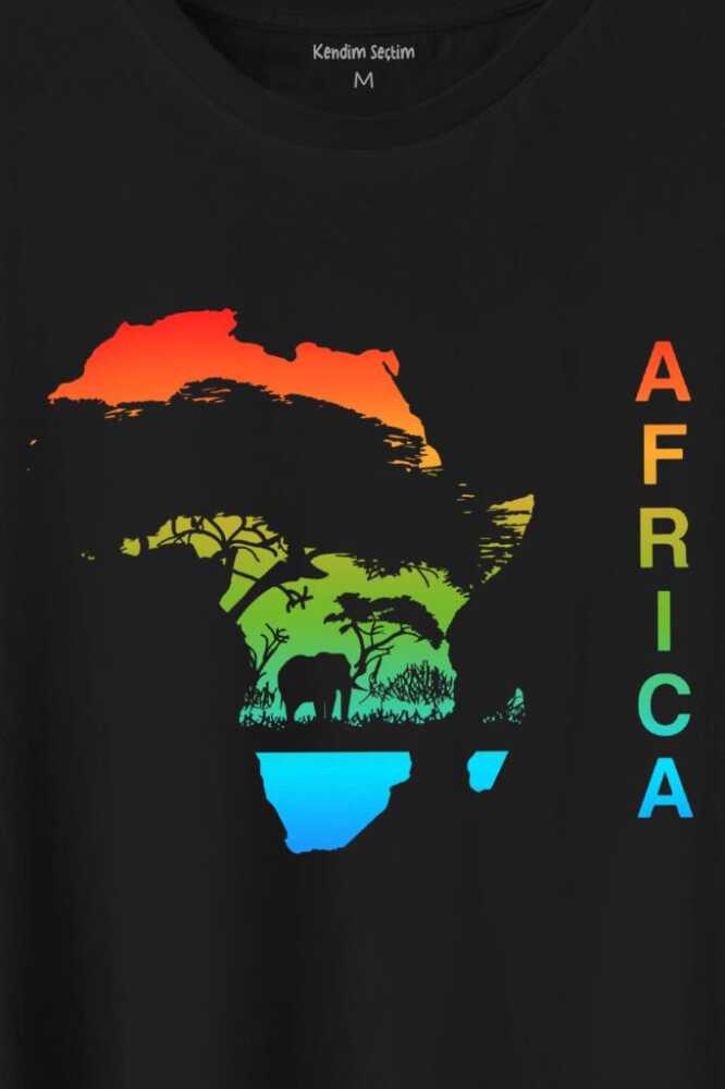 Africa Afrika Kıtası Gökkuşağı Renkleri Baskılı Siyah Tişört Unisex (1)