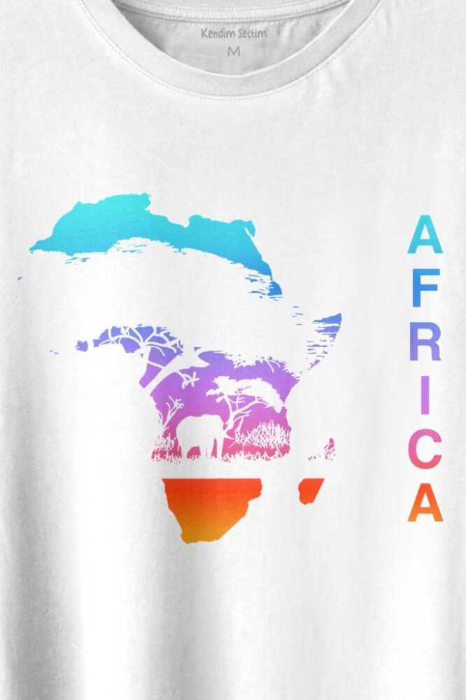 Africa Afrika Kıtası Gökkuşağı Renkleri Baskılı Beyaz Tişört Unisex (1)