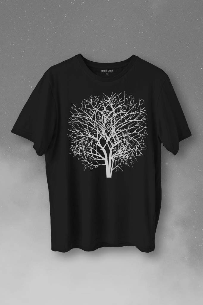 Ağaç Perisi Dalları Çizim Baskılı Siyah Tişört Unisex