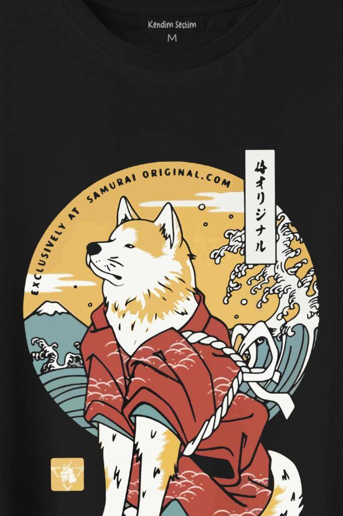 Akita Dog Japon Köpeği Shiba Inu Samurai Japanese Baskılı Siyah Tişört Unisex (1)