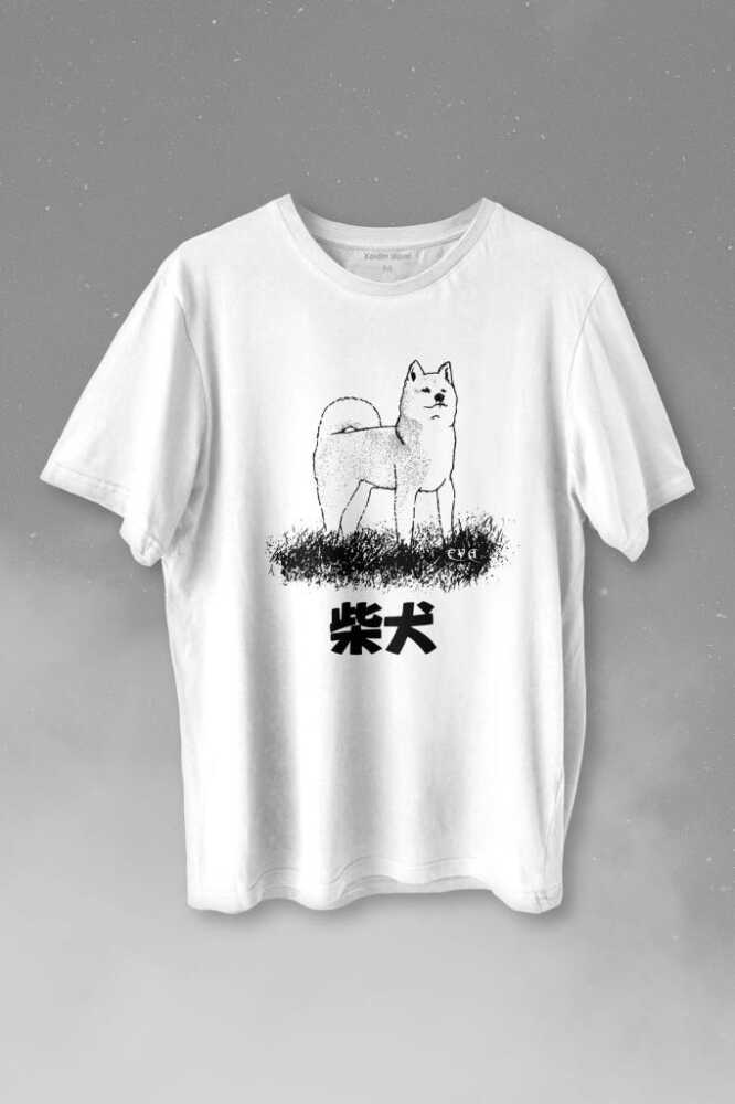 Samurai Akita Dog Japon Köpeği Shiba Inu Japanese Baskılı Beyaz Tişört Unisex