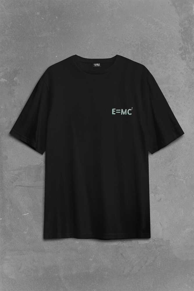 Albert Einstein E=mc2 Işık Hızı Sırt Ön Baskılı Siyah Oversize Tişört Unisex