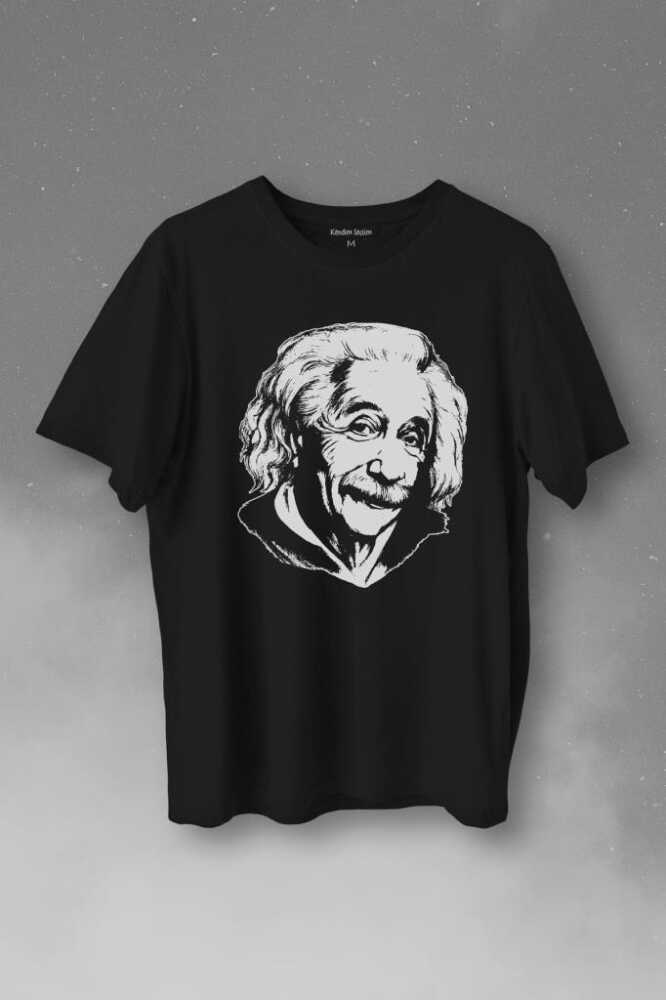 Albert Einstein İzafiyet Görelilik Teorisi Fizik Baskılı Siyah Tişört Unisex