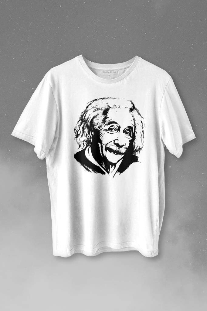 Albert Einstein İzafiyet Görelilik Teorisi Fizik Baskılı Beyaz Tişört Unisex