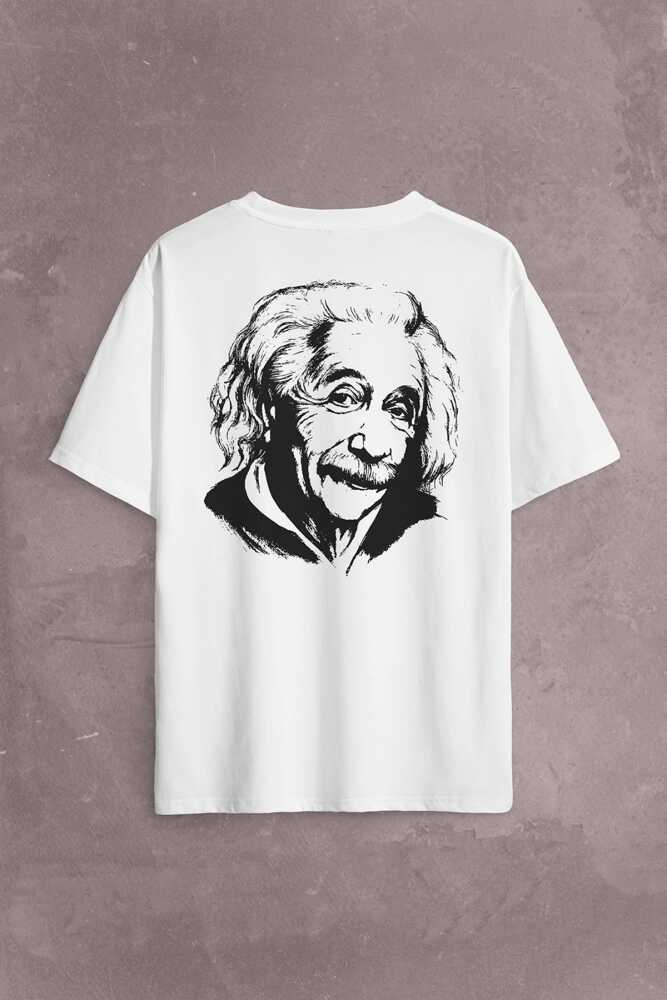 Albert Einstein İzafiyet Görelilik Teorisi E=mc2 Fizik Sırt Ön Baskılı Beyaz Oversize Tişört Unisex