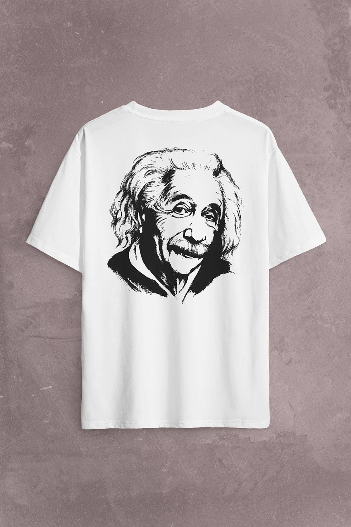 Albert Einstein İzafiyet Görelilik Teorisi E=mc2 Fizik Sırt Ön Baskılı Beyaz Oversize Tişört Unisex