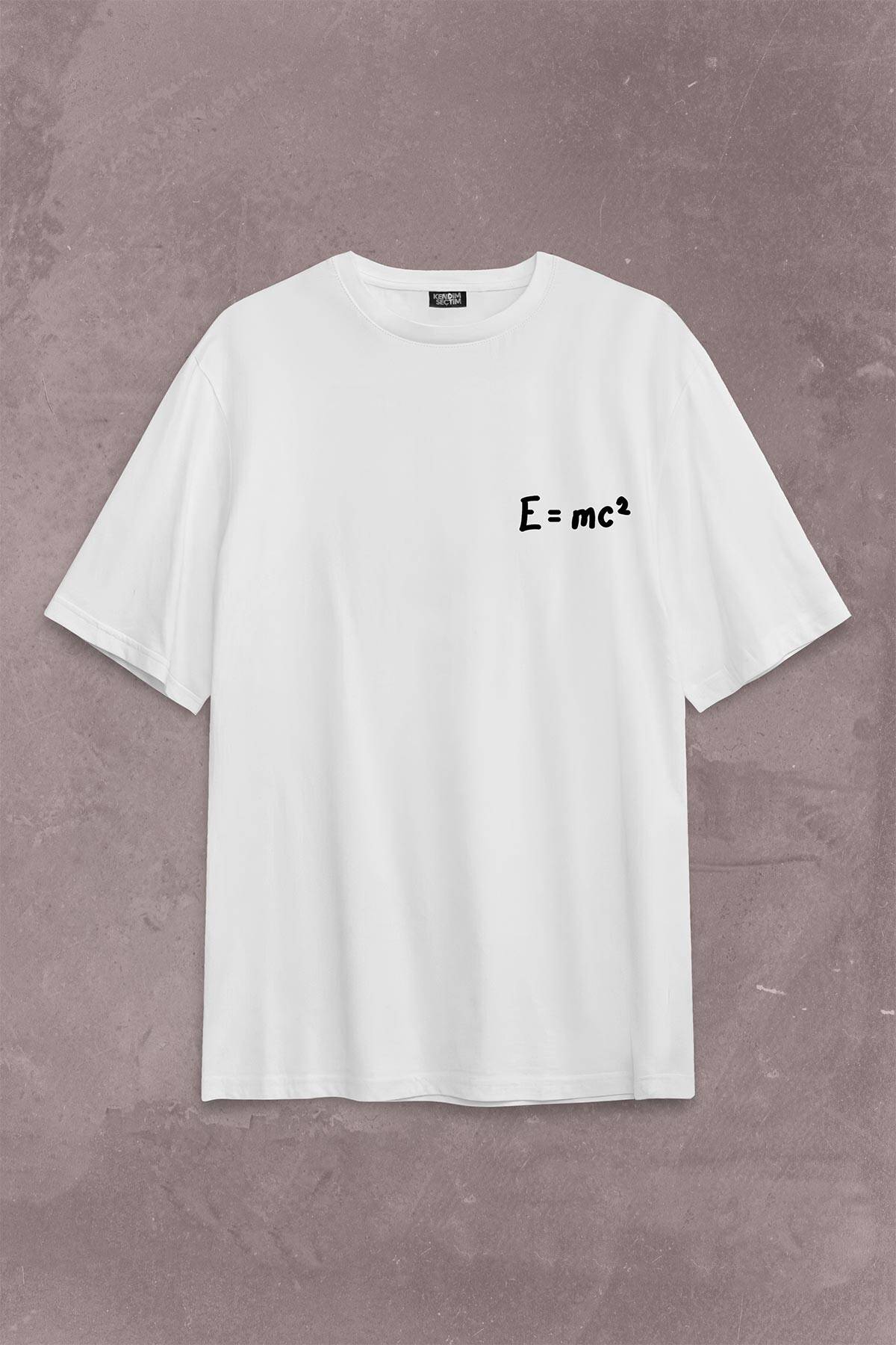 Albert Einstein İzafiyet Görelilik Teorisi E=mc2 Fizik Sırt Ön Baskılı Beyaz Oversize Tişört Unisex (1)