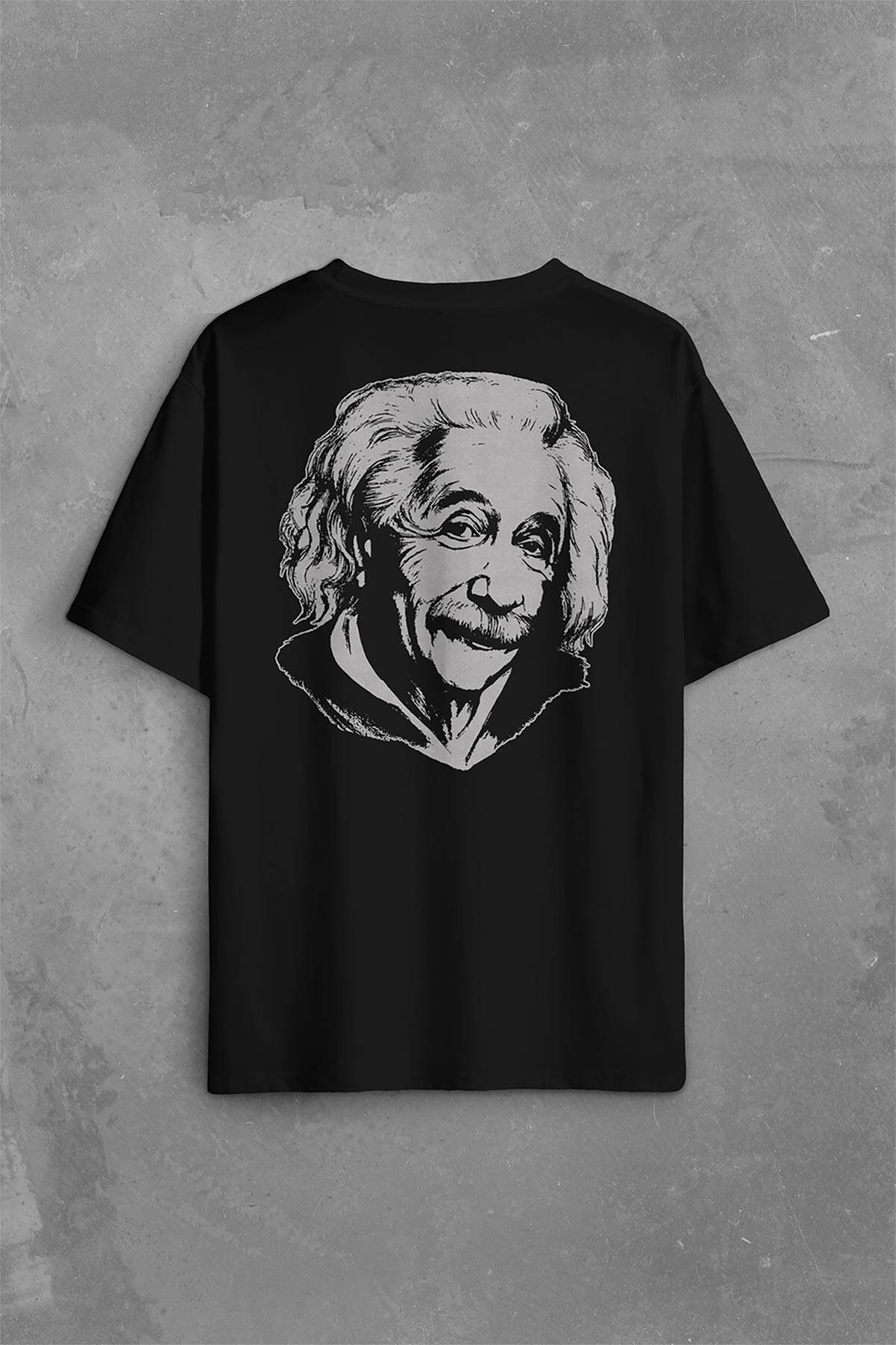 Albert Einstein İzafiyet Görelilik Teorisi E=mc2 Fizik Sırt Ön Baskılı Siyah Oversize Tişört Unisex