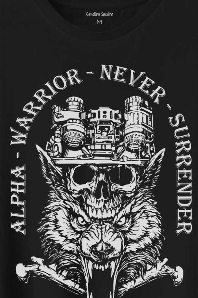 Alpha Warrior Military Savaşçı Kurt Bozkurt Baskılı Siyah Tişört Unisex (1)
