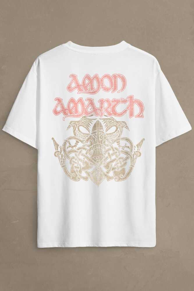 Amon Amarth Beyaz Oversize Tişört Metal Music Viking Baskılı Tişört (1)