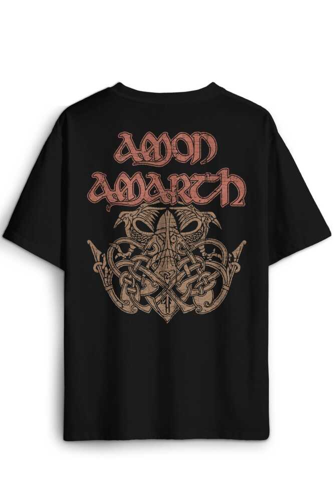 Amon Amarth Metal Music Viking Baskılı Siyah Oversize Tişört