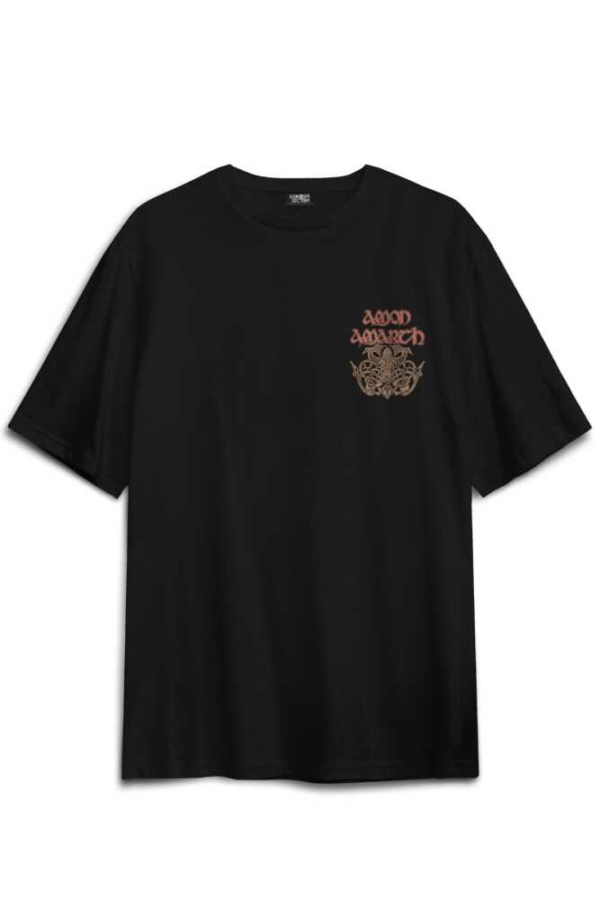 Amon Amarth Metal Music Viking Baskılı Siyah Oversize Tişört (1)