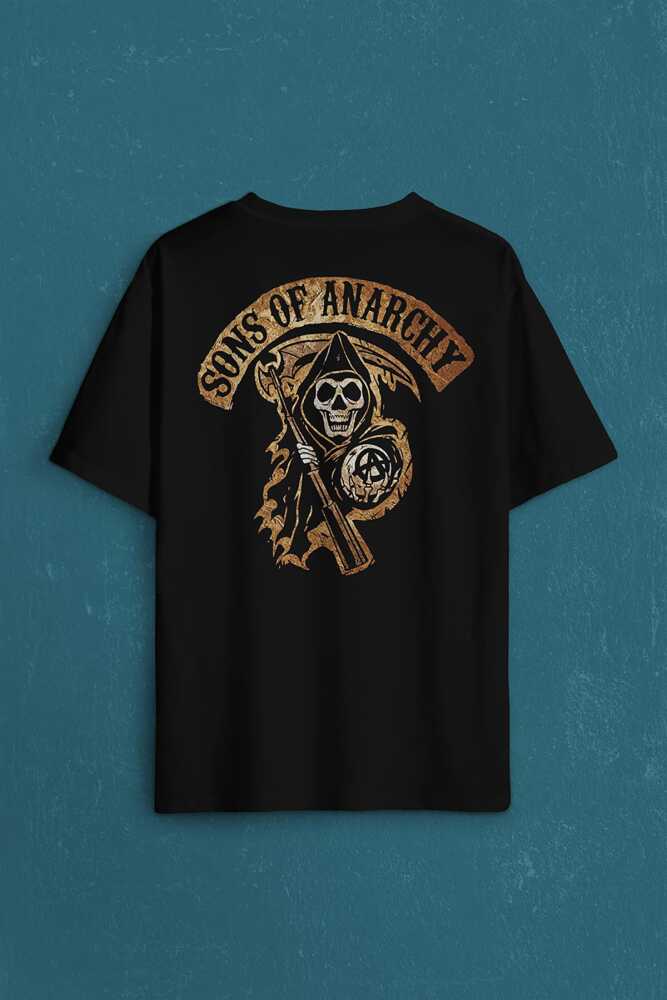 Anarşi Eylem I How To Draw The Sons Of Anarchy Sırt Ön Baskılı Siyah Oversize Tişört Unisex