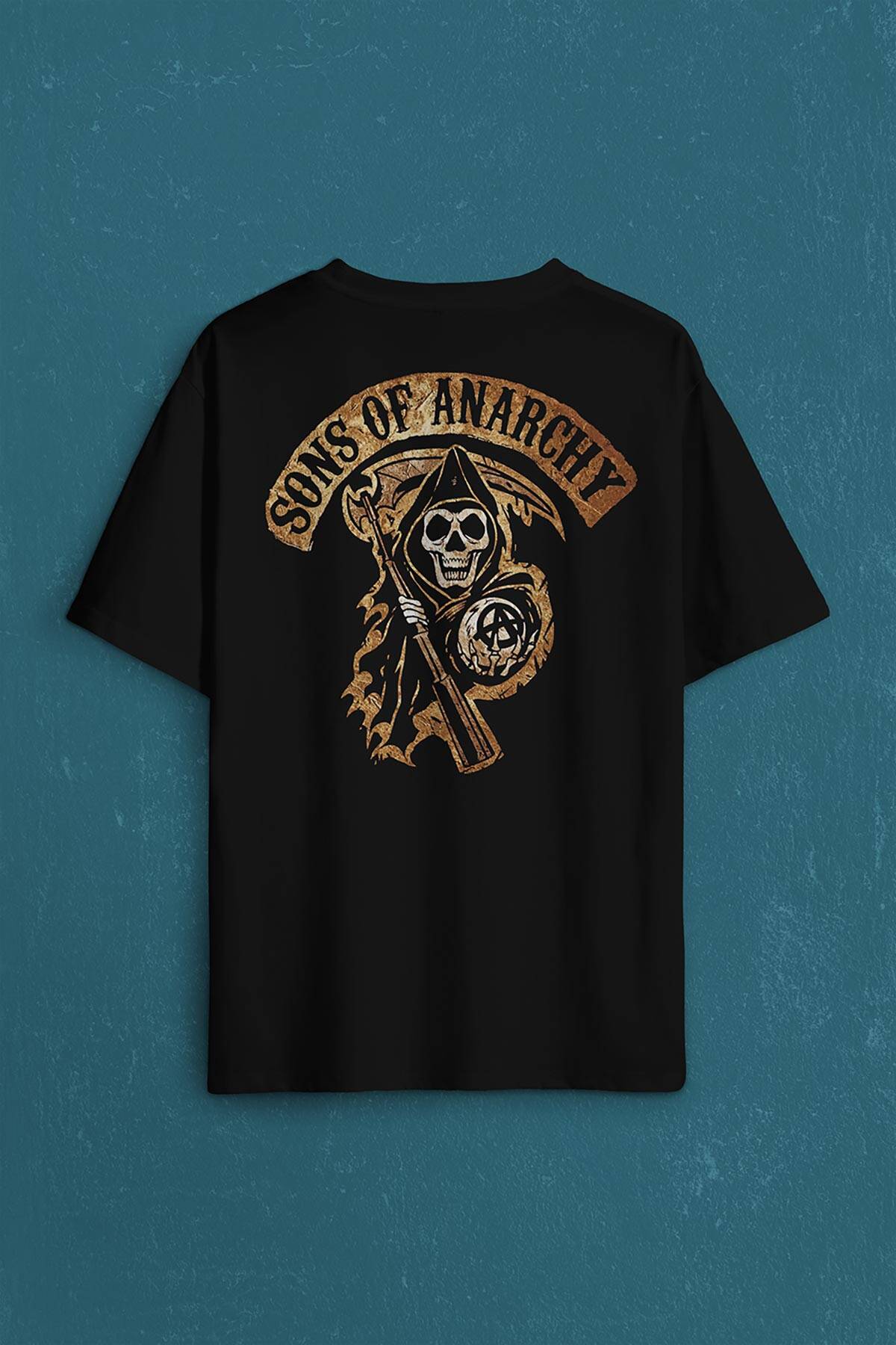 Anarşi Eylem I How To Draw The Sons Of Anarchy Sırt Ön Baskılı Siyah Oversize Tişört Unisex
