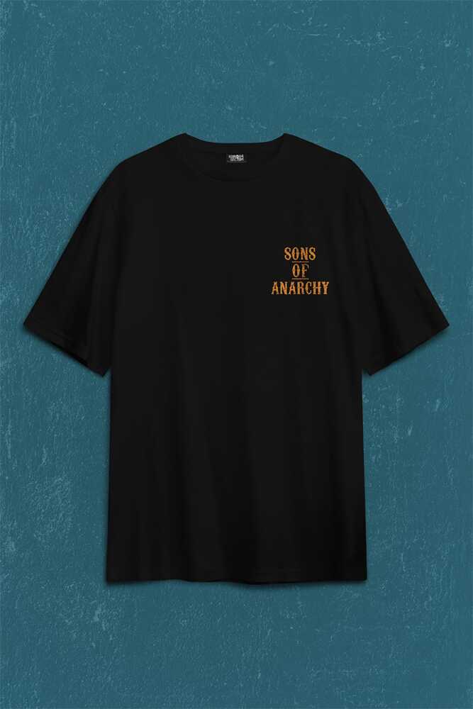 Anarşi Eylem I How To Draw The Sons Of Anarchy Sırt Ön Baskılı Siyah Oversize Tişört Unisex (1)
