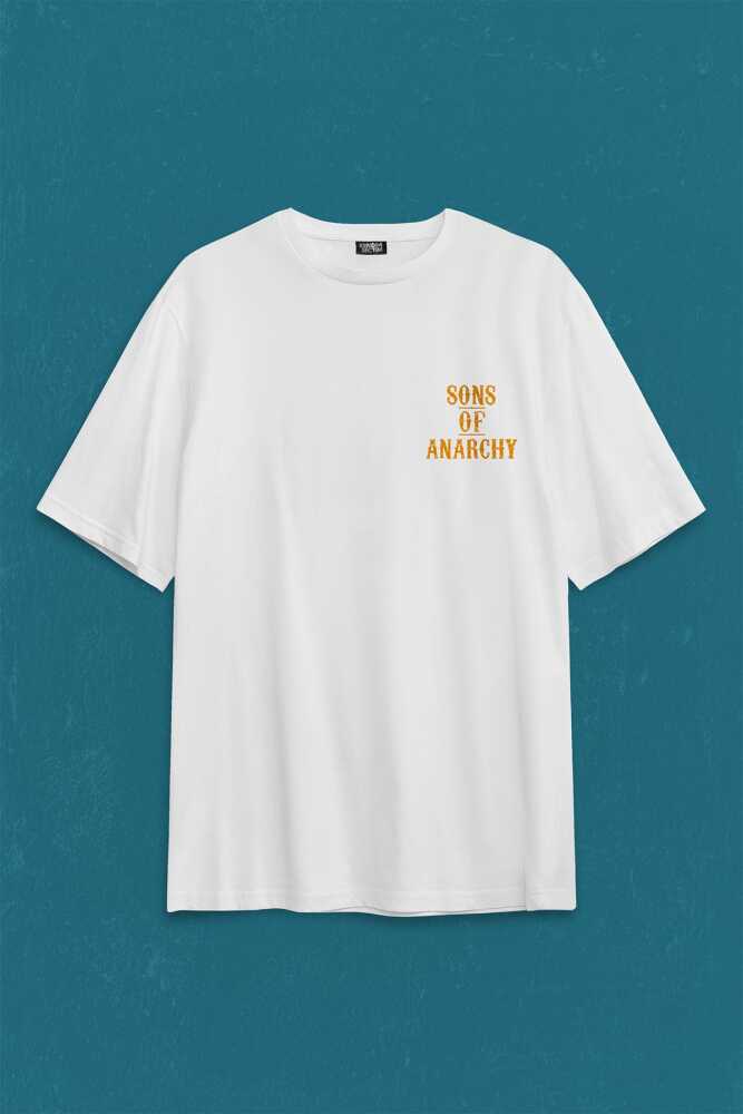Anarşi Eylem I How To Draw The Sons Of Anarchy Sırt Ön Baskılı Beyaz Oversize Tişört Unisex