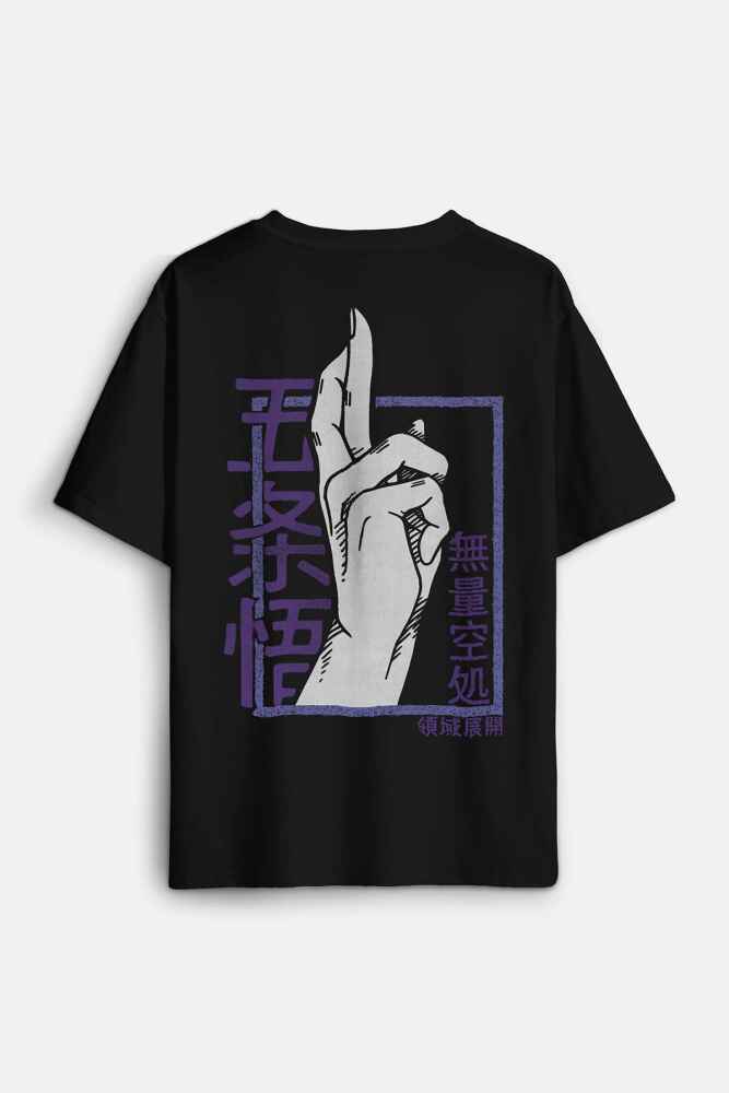 Anime Gojo Satoru Jujutsu Kaisen Japonca Yazılı Siyah Unisex Oversize Tişört - 3