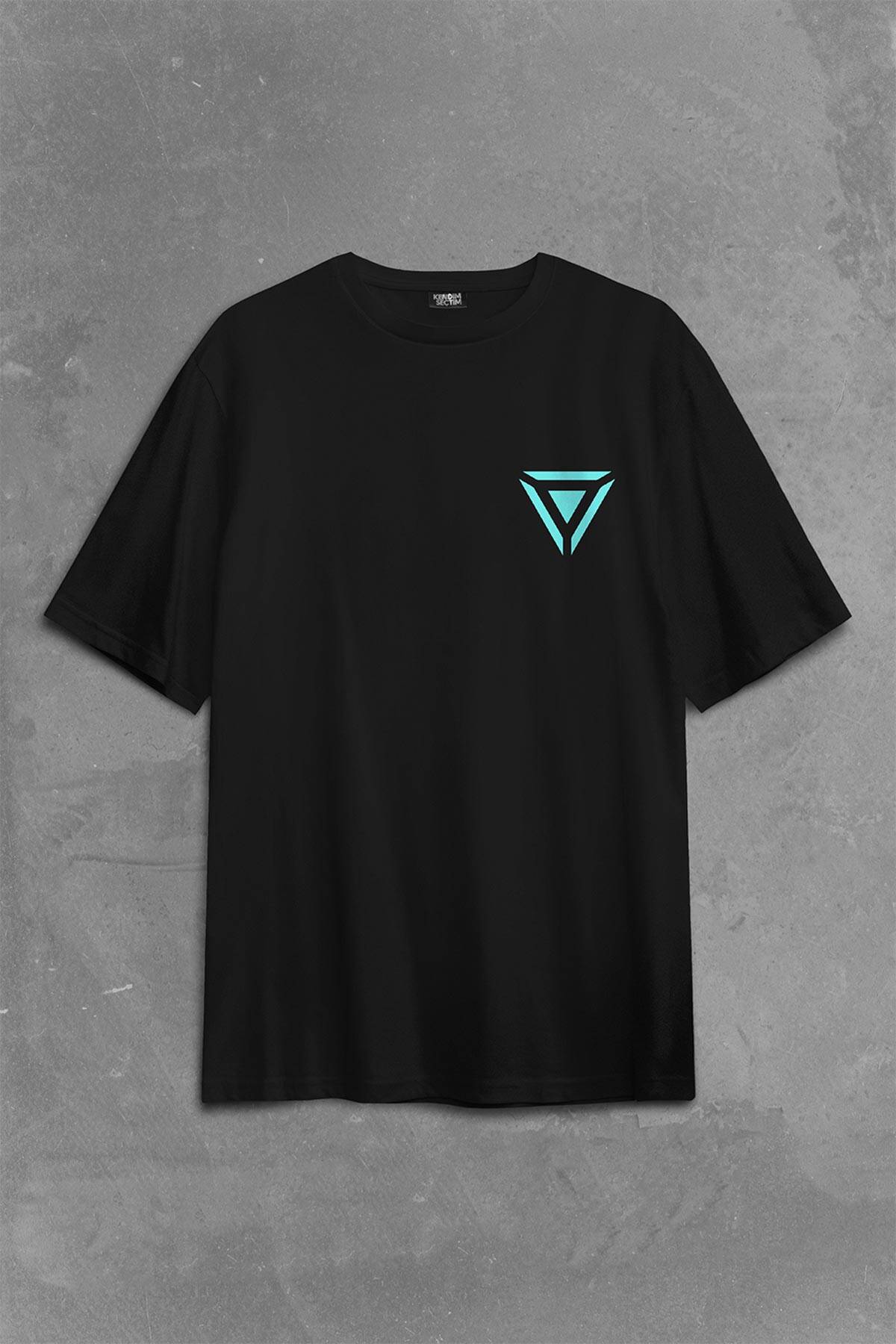 Arc Reactor Iron Man Demir Adam Sırt Ön Baskılı Siyah Oversize Tişört Unisex