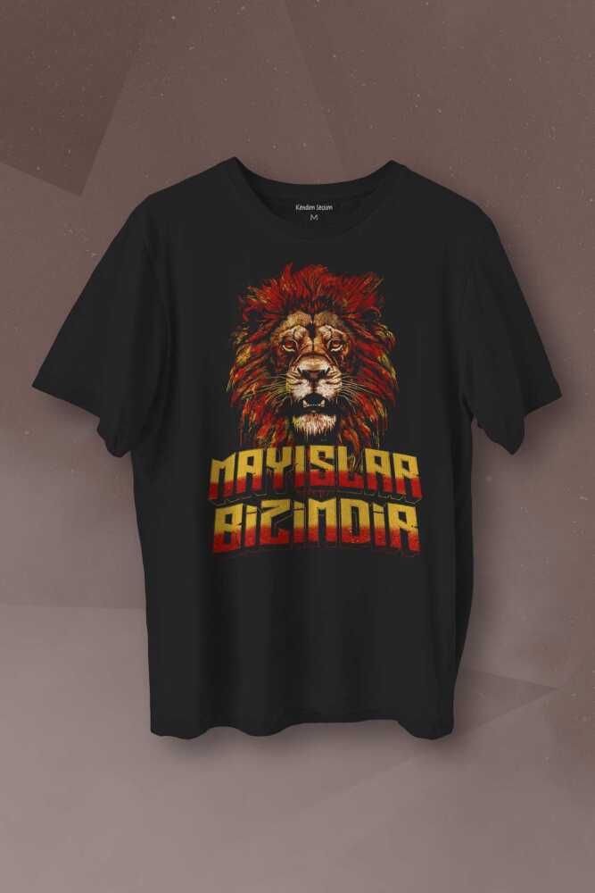 Aslan Kafası Sarı Kırmızı Yeleli Lion Baskılı Tişört Mayıslar Bizimdir
