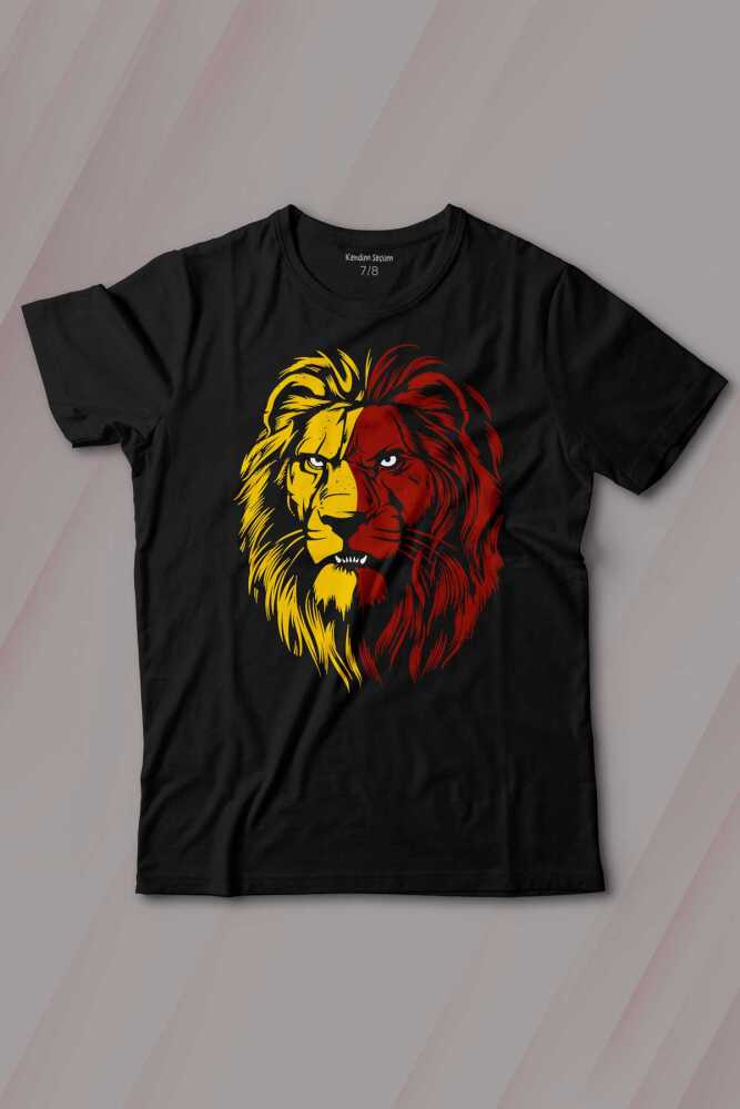 Aslan Kafası Sarı Kırmızı Yeleli Lion Head Baskılı Çocuk Tişört