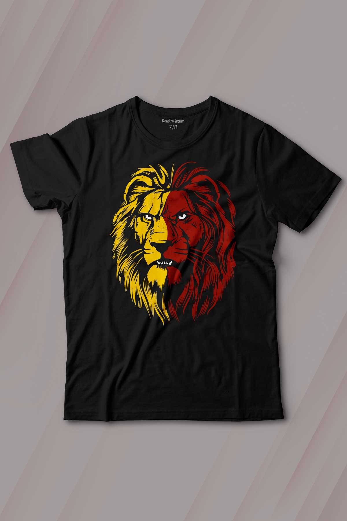 Aslan Kafası Sarı Kırmızı Yeleli Lion Head Baskılı Çocuk Tişört