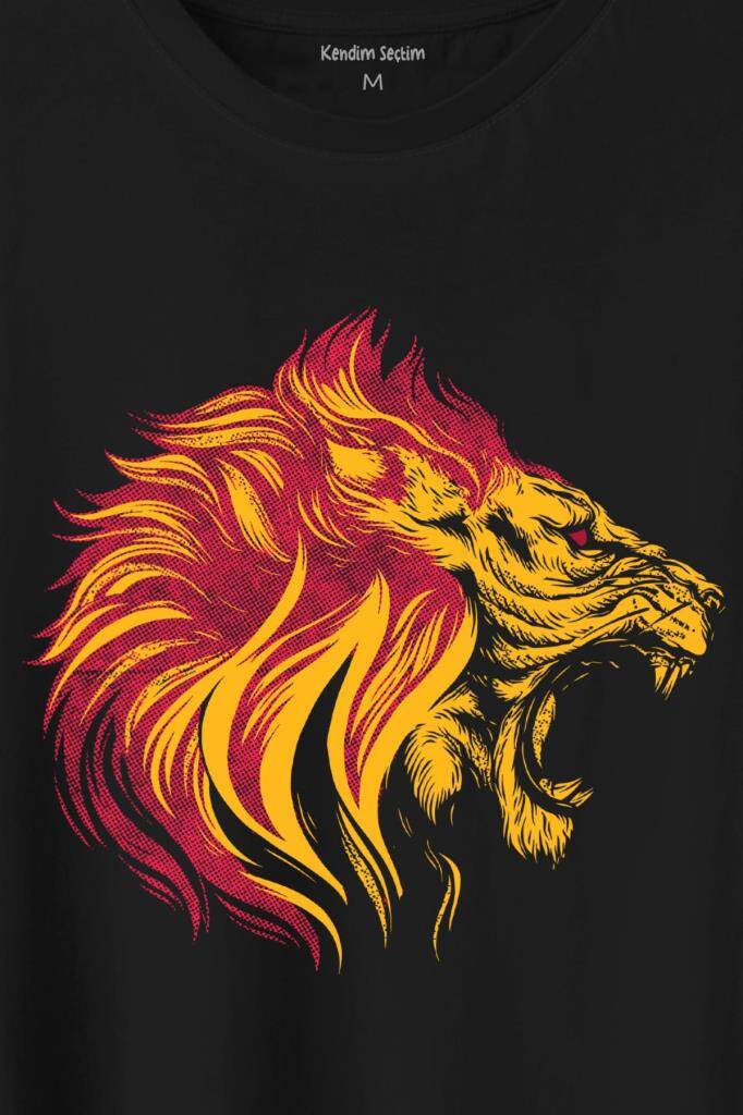 Aslan Lion Head Champion Şampiyon Kral King Galata Baskılı Siyah Tişört Unisex (1)