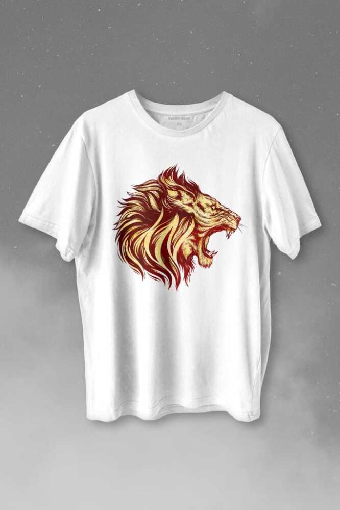 Aslan Lion Head Champion Şampiyon Kral King Galata Baskılı Beyaz Tişört Unisex