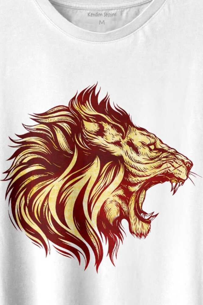 Aslan Lion Head Champion Şampiyon Kral King Galata Baskılı Beyaz Tişört Unisex (1)