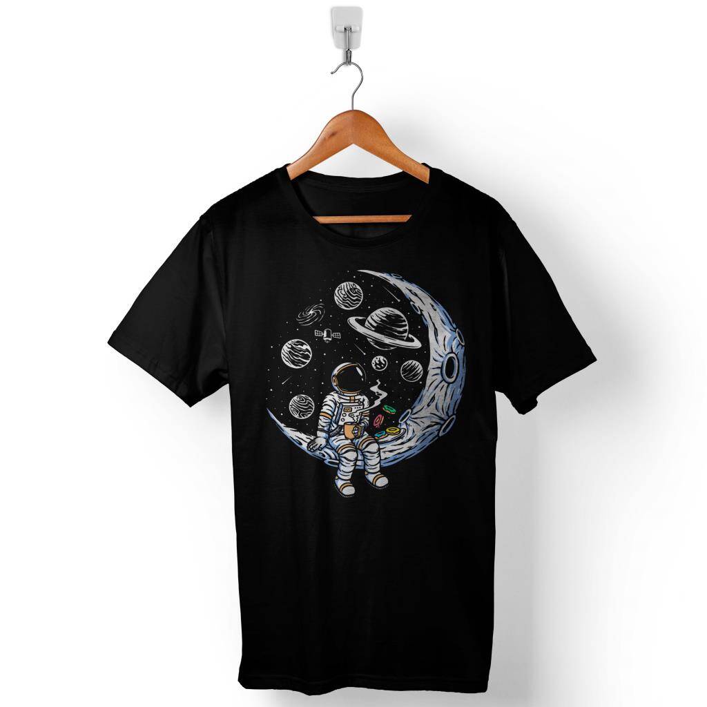 Astronot Drinkin Coffee Nasa Ay Baskılı Tişört Unisex