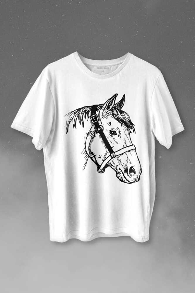 At Portresi Profili Horse Kafası Siluet Baskılı Tişört Unisex