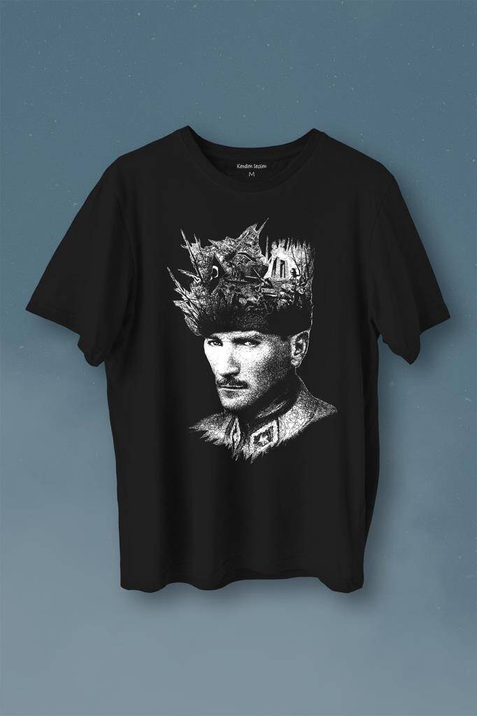 Atatürk Çanakkale Siluet Tipografi Mustafa Kemal Cumhuriyet Baskılı Siyah Tişört Unisex